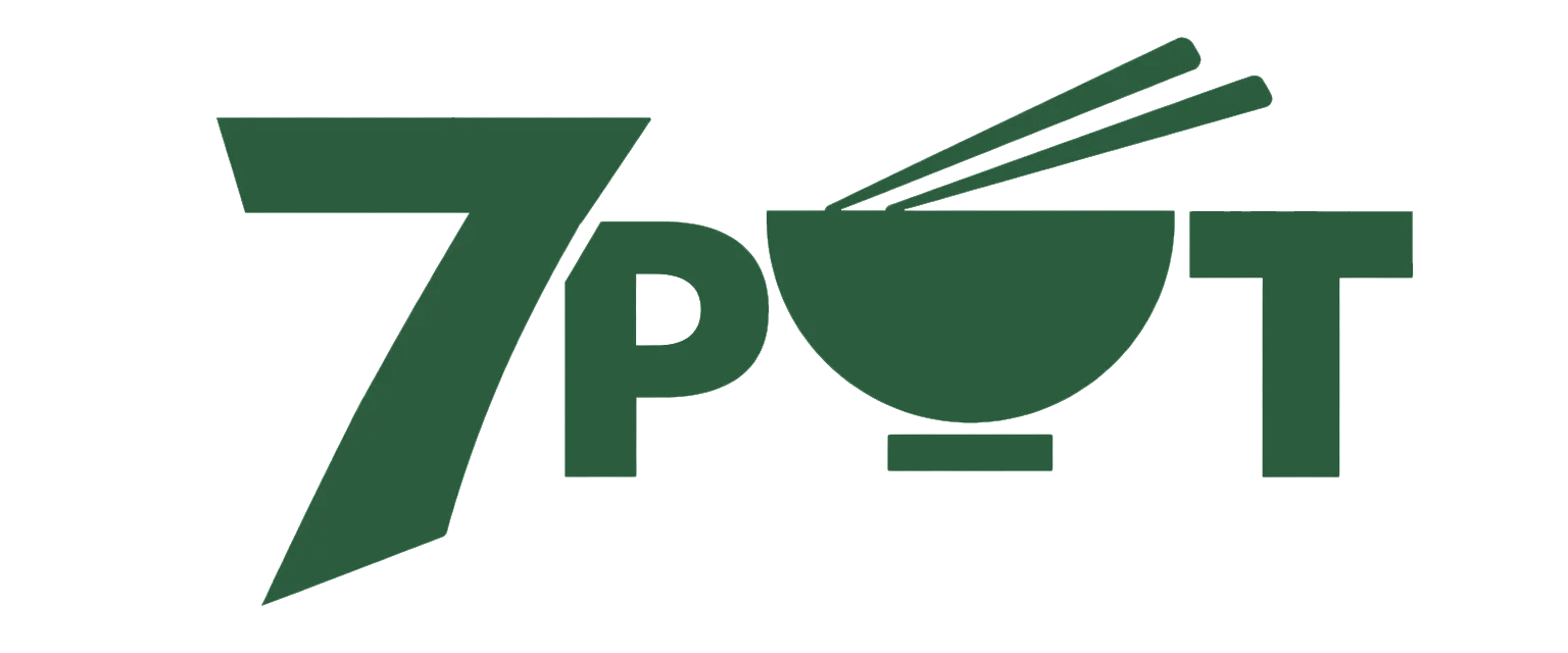 Minimalist 7 POT logo in dark green at 7 POT, a Modern Asian Fast-Casual Restaurant in Covina